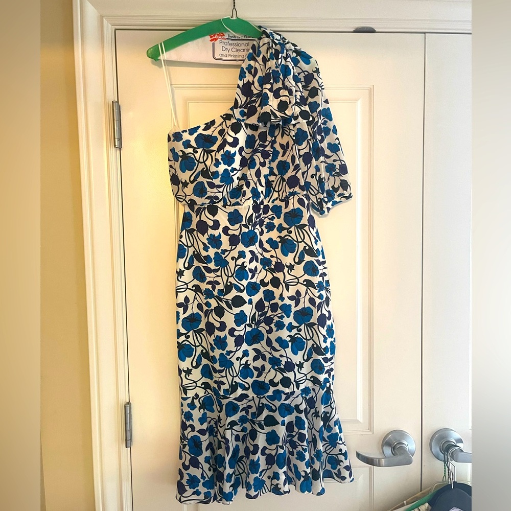 Saloni Blue and White Floral Silk Dress Size 4